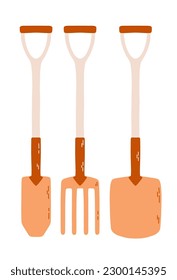 Two different shovel and pitchwork for garden. Vector illustration