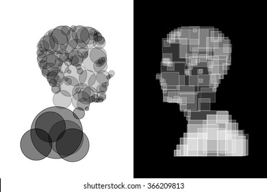 Two different but similar face side profiles from circles and rectangles in contrast