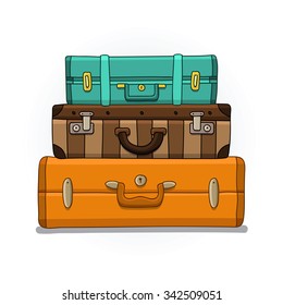 Two different suitcases on a white background. Vector illustration drawn by hand.