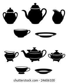 two different tea set black and white silhouettes