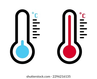 Two different thermometers. Vector thermometer showing the temperature. Thermometer vector icon.