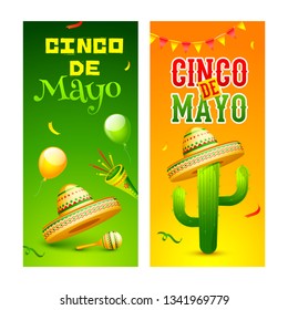 Two different type of card design on different color background with Cinco De Mayo party celebration elements.