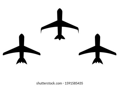 Two different type commercial airplane silhouettes isolated on the white page