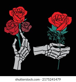 Two different types of Hand drawing skeleton holding flower vector illustration