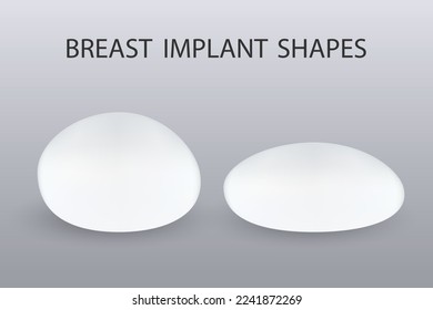 Dos tipos diferentes de implantes mamarios de silicona, forma redonda y forma de lágrima con fondo.