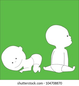 Two different vector baby poses on green background
