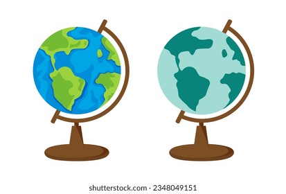 Two different vector world globes. School globe. Isolated on a white background.	
