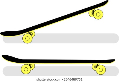 Two different views of a skateboard — side view and tilted view — in minimalist vector style. Ideal for design assets, sports, and youth culture themes