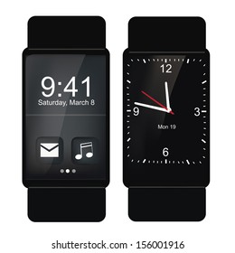 two different wearable black smart clocks in white background