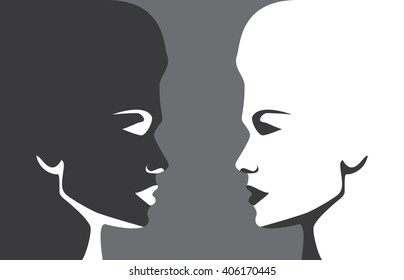 Two different women against each other, conceptual vector background