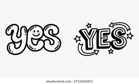 Duas palavras sim diferentes com vários desenhos e decorações