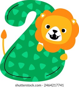 Two Digit With Lion Vector Illustration