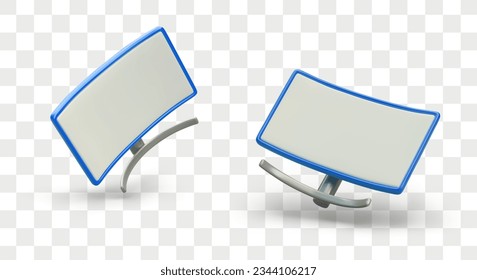 Two digital computer screens in different positions. Computer monitor display with empty screen. Device for work on computer. Vector illustration in blue and gray colors