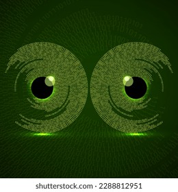 Two digital eye with binary code, technology ?oncept. Futuristic tech secure surveillance