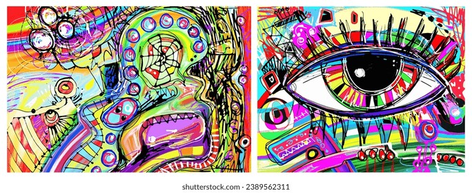 Two digital paintings. Original contemporary artwork, vector illustration.