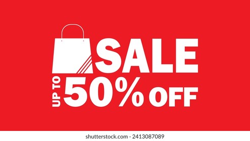 Two dimensional design 50 percent discount on red template, best sale. Best prices, super sales, special offer promotions. 50 percent discount design vector illustration.