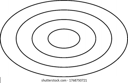 A two dimensional four concentric Curve and there shape is evidently elliptical, vintage line drawing or engraving illustration.