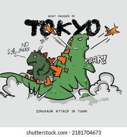 two dinosaur attack city in a comic