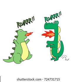 two dinosaur say roar. vector cartoon illustration