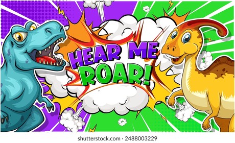 Two dinosaurs in a colorful comic scene