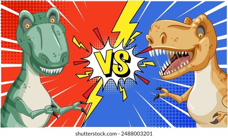 Two dinosaurs face off in a duel