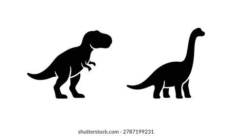 two dinosaurs facing each other in black silhouette
