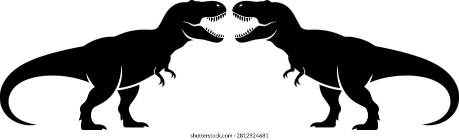 Two dinosaurs facing each other in a confrontational stance side by side