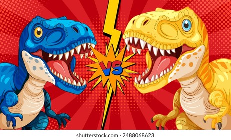 Two dinosaurs facing off in a duel