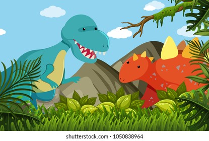 Two dinosaurs in the field illustration