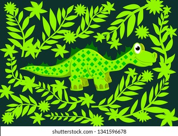 Two dinosaurs met in a wild prehistoric forest. Jurassic Forest. Vector illustration.