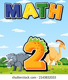 Two dinosaurs with number two cartoon illustration