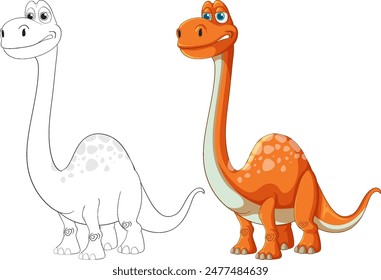 Two dinosaurs, one colored, one outlined