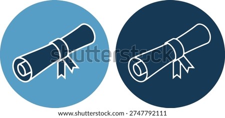 Two diploma icons in blue circles on for education or certification