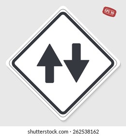 Two directional arrows. Flat design style. Made in vector illustration. Emblem or label with shadow.