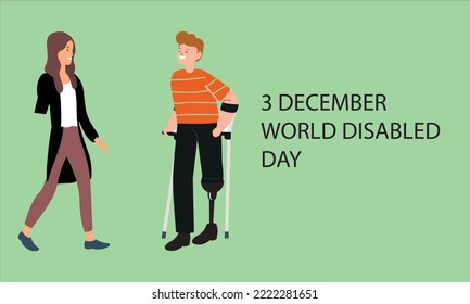 Dos personas discapacitadas se aman el uno al otro sin impedimentos en el fondo verde. silueta vectorial del 3 de diciembre Día Mundial de las Personas con Discapacidad