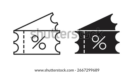 Two discount coupon icons, one in line style and one in solid style, isolated on white background. Perfect for websites and apps.