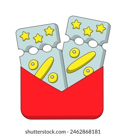 Two discount coupons with stars in envelope in color