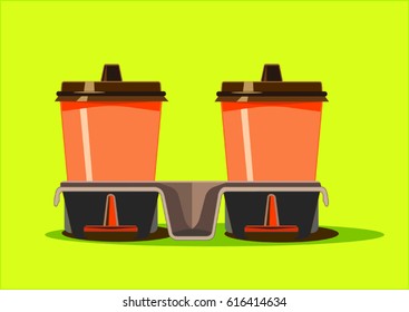 Two disposable coffee cups in the holder for glasses from the pressed cardboard.
