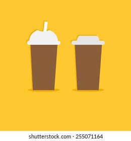 Two disposable coffee paper cups  icon. Flat design Vector illustration