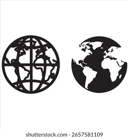 Two distinct artistic renderings of our planet, one outlined, the other solid.