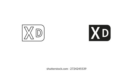 Duas representações artísticas distintas das letras X e D. Um design apresenta uma aparência arrojada e esboçada, enquanto o outro é uma versão simples, sólida em preto.