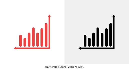 Dois gráficos de barras distintos, um em cores e outro em preto e branco, ambos ilustram uma tendência consistente para cima e crescimento.