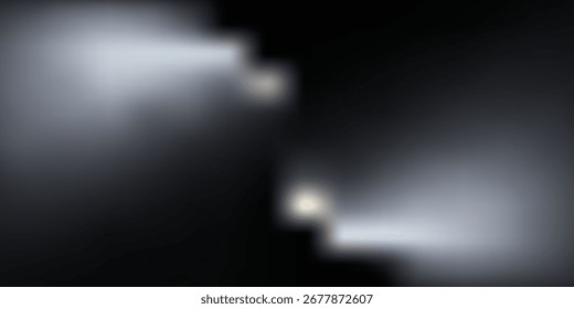 Two distinct beams of bright white light emanate from unseen sources, creating a dramatic contrast against a dark, abstract background.