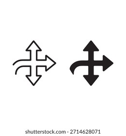 Two distinct black arrow cross symbols against a plain white background