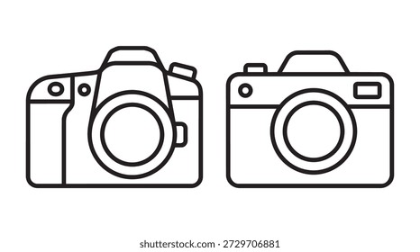 Dos iconos de cámara de contorno negro distintos se representan uno al lado del otro contra un fondo blanco limpio que representa los dispositivos de Fotografía.