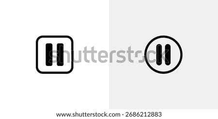 Two distinct black pause symbols are presented a square icon and a circular icon, both displaying the universal pause symbol on a clear, bright white background.