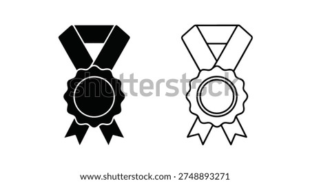 Two distinct black and white depictions of ribbon badges, representing awards or certifications.