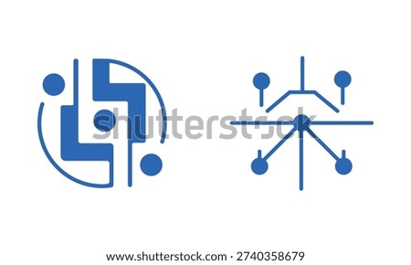 Two distinct blue abstract geometric logos on white background.