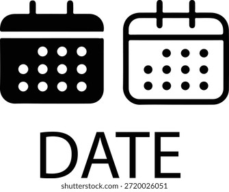 Dois ícones de calendário distintos, um sólido e outro delineado, com a palavra "DATA" exibida proeminentemente abaixo deles, representando a programação e o gerenciamento de tempo.