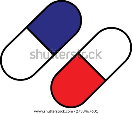 Two distinct colored medical capsules on a white background pill medicine health